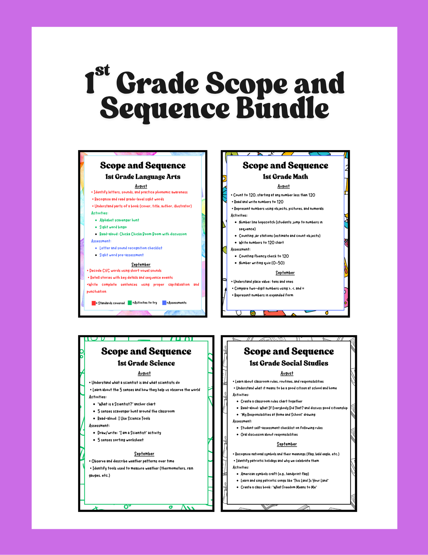 1st Grade Scope and Sequence Bundle