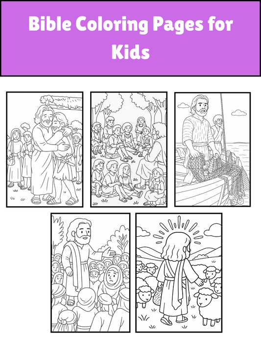 Bible Coloring Pages for Kids- Jesus Stories- Scripture Verses